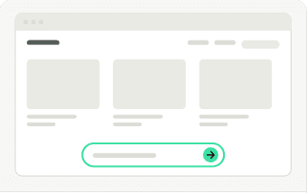 A placement diagram of the question bar, a schematic storefront page with a single-line field docked centre-bottom and a send button at its right.